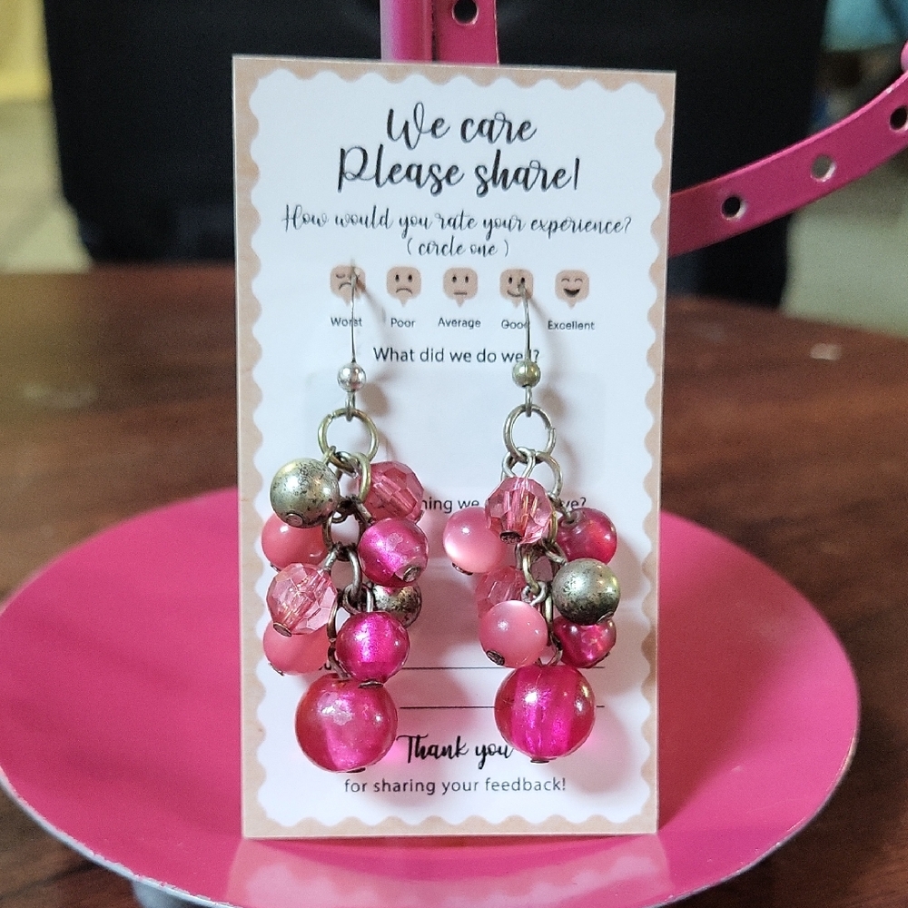 Pink Beaded Dangle Earrings